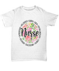 Load image into Gallery viewer, Registered LPN RN ARNP Nurse Practitioner Nursing Assistant Qualities-Floral Graphic Short Sleeve Cotton Tshirt Teeshirt Shirt Designs - CrazyFamilyLove