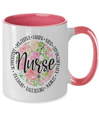 Load image into Gallery viewer, Registered LPN RN ARNP Nurse Practitioner Nursing Assistant Qualities-Floral Two Tone Ceramic Coffee Tea Mug Cup Drinkware - CrazyFamilyLove