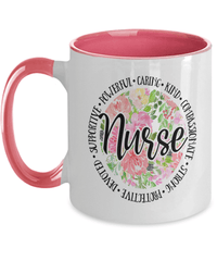 Load image into Gallery viewer, Registered LPN RN ARNP Nurse Practitioner Nursing Assistant Qualities-Floral Two Tone Ceramic Coffee Tea Mug Cup Drinkware - CrazyFamilyLove