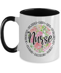 Load image into Gallery viewer, Registered LPN RN ARNP Nurse Practitioner Nursing Assistant Qualities-Floral Two Tone Ceramic Coffee Tea Mug Cup Drinkware - CrazyFamilyLove