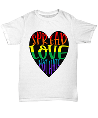 Load image into Gallery viewer, Spread Love Not Hate LGBTQ Woman Man Gender Fluid Identity Tshirt FTM MTF Transgender Bisexual Rainbow Pride Flag Short Sleeve Cotton Shirt - CrazyFamilyLove