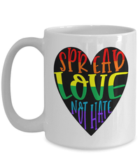 Load image into Gallery viewer, Spread Love Not Hate LGBTQ Woman Man Gender Fluid Identity White Ceramic Coffee Mug Cup FTM MTF Transgender Bisexual Rainbow Flag Drinkware - CrazyFamilyLove