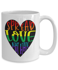 Load image into Gallery viewer, Spread Love Not Hate LGBTQ Woman Man Gender Fluid Identity White Ceramic Coffee Mug Cup FTM MTF Transgender Bisexual Rainbow Flag Drinkware - CrazyFamilyLove