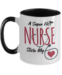 Load image into Gallery viewer, Super Hot Nurse Stole My Heart Red LPN RN ARNP Two Tone Coffee Tea Mug Drinkware - CrazyFamilyLove
